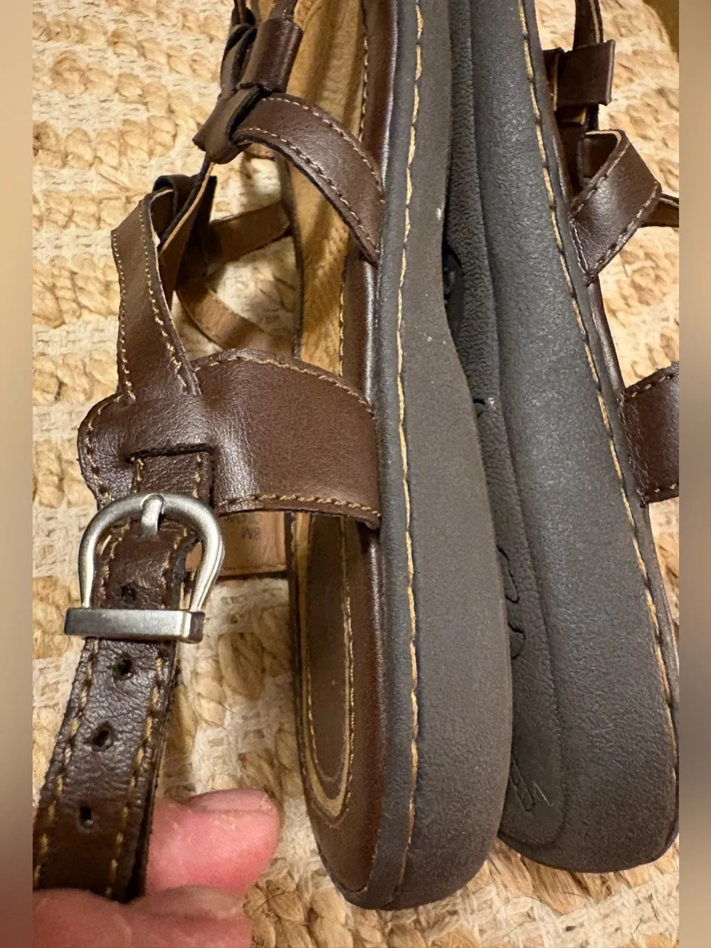 boc Born Concept Kesia Brown Faux Leather Strappy Sandal w Woven Strap Detail 8M